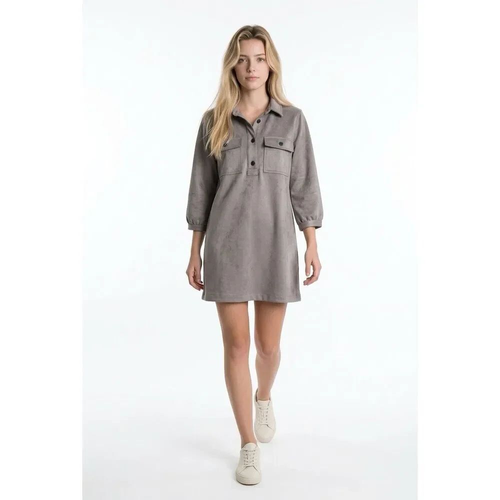Gap Vegan Suede Shift Mini Dress Sz L Rock Brown NWOT